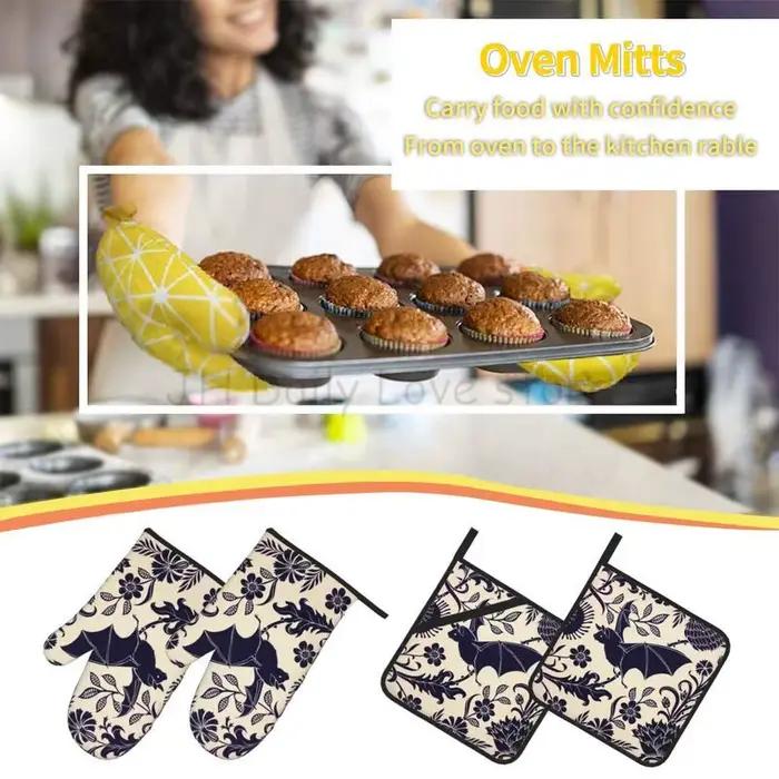 Ensembles de 4 mitaines de four et porte-casseroles en forme de fleur de chauve-souris d'Halloween