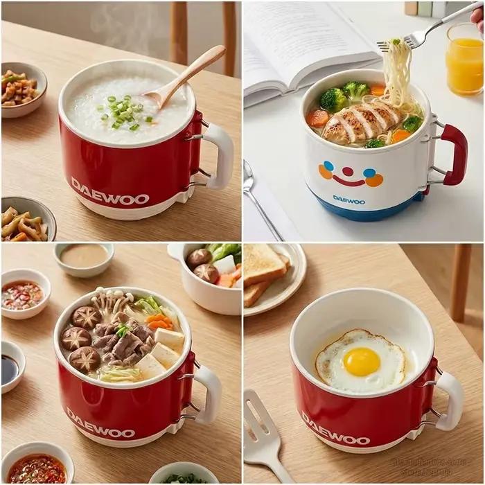 Cuisinière multifonction DAEWOO 1,6L Portable Mini Electric Cooker Polyvalente pour Voyage et Maison Multicouches Antiadhésif Occasions Spéciales