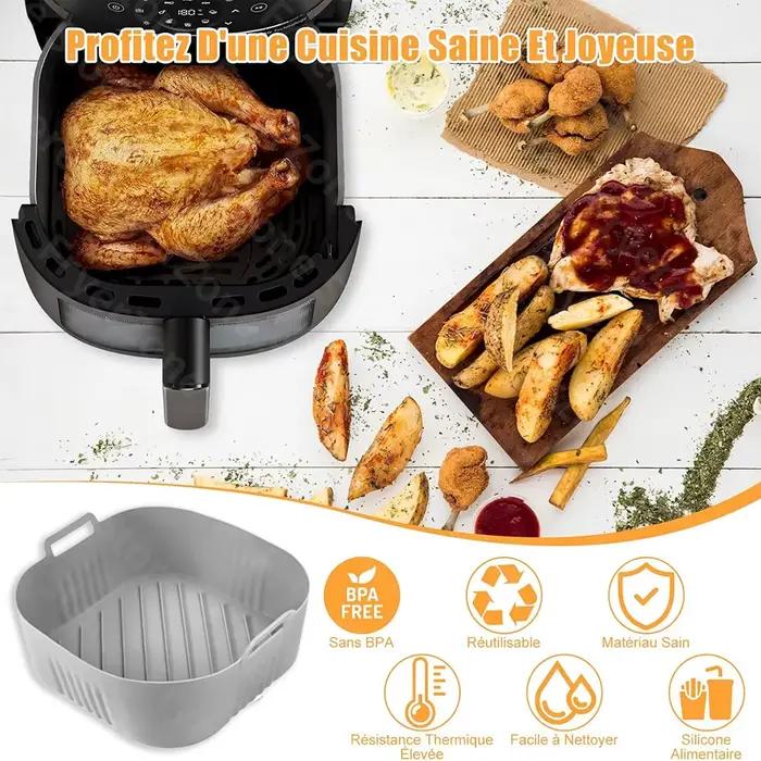 Plat en Silicone pour Friteuse à Air - Compatible Philips Série 2000 NA230/00 et COSORI 5,5L/6L/6,2L - Accessoires de Friteuse à Air Réutilisables XXL - Design Rainuré - Facilité de Nettoyage - Convient à de nombreuses Occasions Spéciales