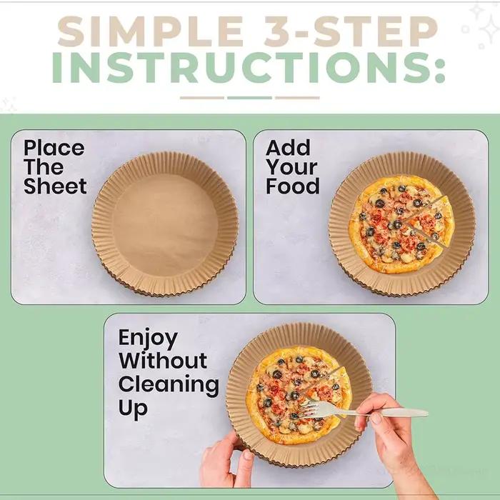 100 Pcs Papier de cuisson rond de 20 cm | Pour les friteuses à air Cosori