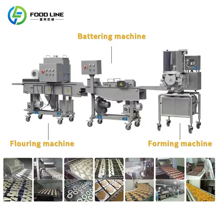 Machine à poulet frit automatisée pour la production de nuggets croustillants et savoureux en grand volume, industrie alimentaire, transformation de viande, production alimentaire, usine de transformation de viandes, production de plats cuisinés