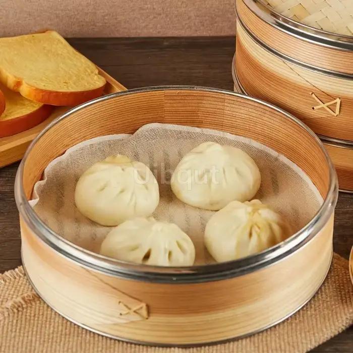 Une deux trois cages avec couvercle cuisson bambou vapeur poisson riz Snack panier ensemble cuisine outils