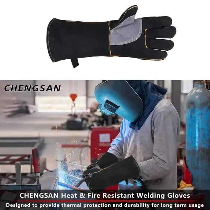 Gants résistants aux hautes températures et au feu en cuir de vache avec coutures en Kevlar