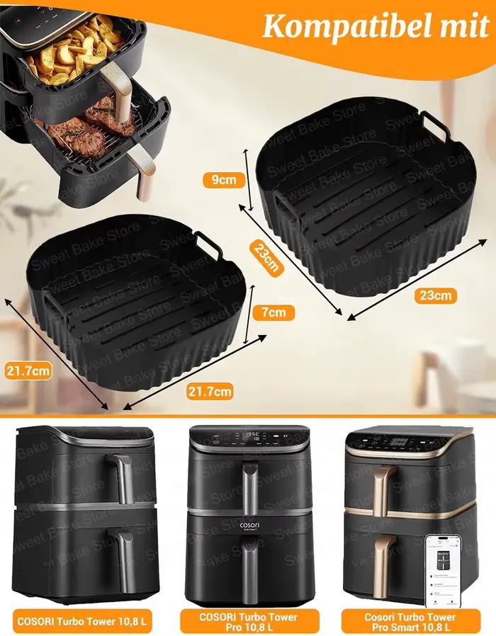 Ensemble de Moules de Cuisson en Silicone pour Friteuse à Air Cosori Turbo Tower Pro et Smart Double Pile Occasions Familiales et Spéciales