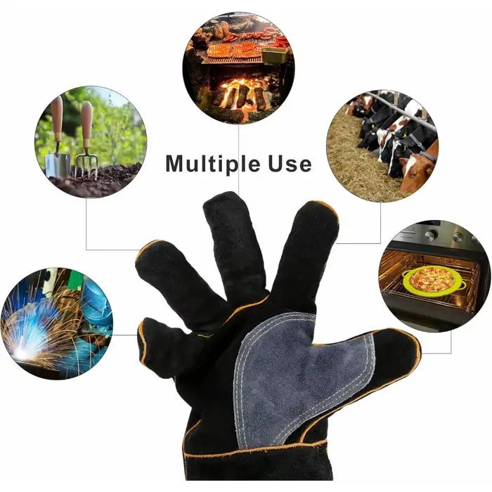 Gants résistants aux hautes températures et au feu en cuir de vache avec coutures en Kevlar