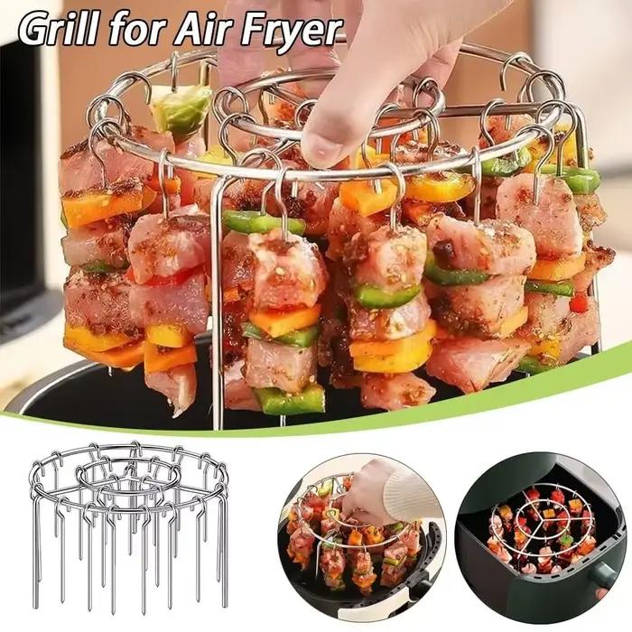 Nouveau gril rond de friteuse à Air d'acier inoxydable avec des brochettes grillées support