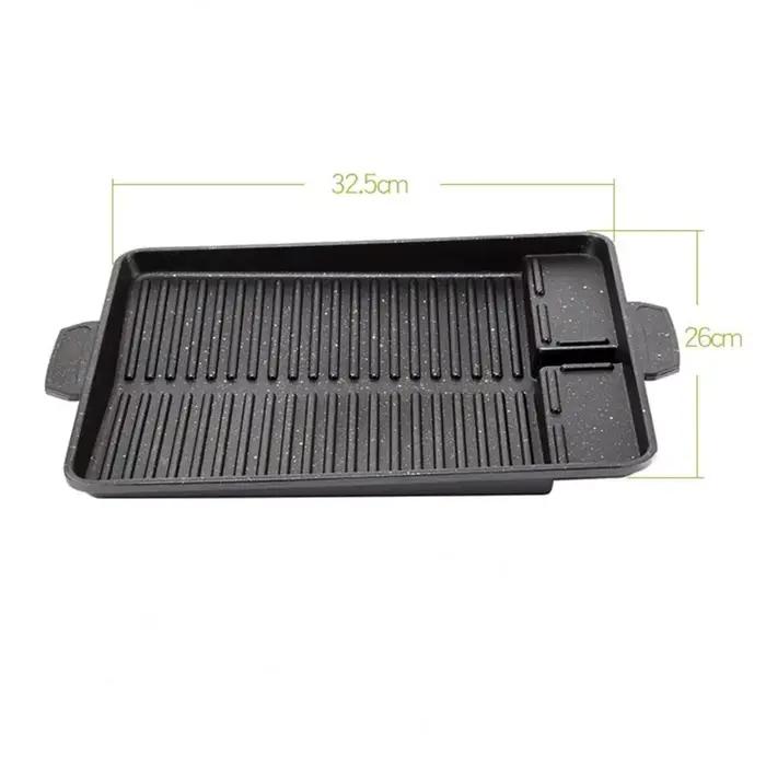 Plaque de cuisson BBQ portable 32 x 26 cm avec revêtement antiadhésif pour réchaud à gaz butane