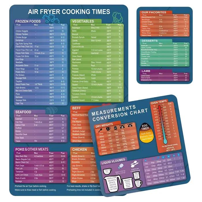 Autocollants magnétiques pour friteuse à air 3 pièces guide temps cuisson tableau réfrigérateur instructions cuisine polyvalents styles occassions spéciales