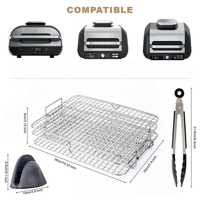 Friteuse à air T1 pour Ninja Foodi Grill XL pièce de friteuse électrique acier inoxydable conception à trois couches pour augmenter capacité de cuisson et faciliter nettoyage occasions spéciales et quotidiennes