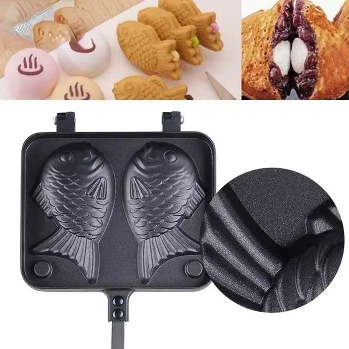 Cuisine japonaise Taiyaki Double poisson en forme de Dessert chaud gaufre gâteau fabricant casserole crêpe