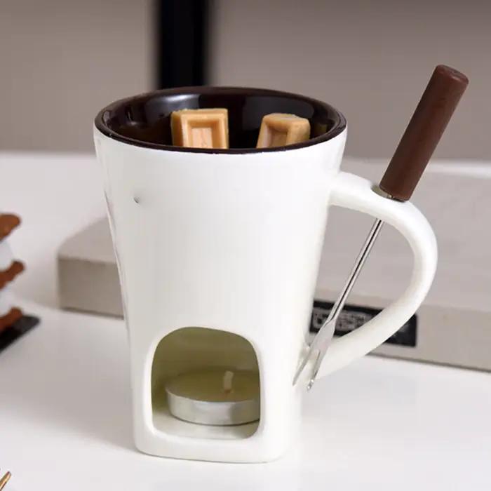 Mini ensemble de tasses à Fondue au chocolat avec fourchette et bougies