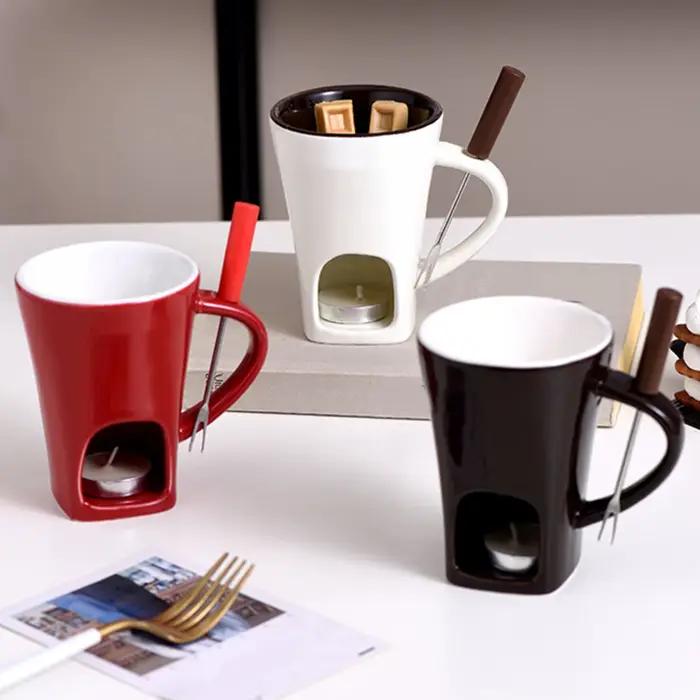 Mini ensemble de tasses à Fondue au chocolat avec fourchette et bougies