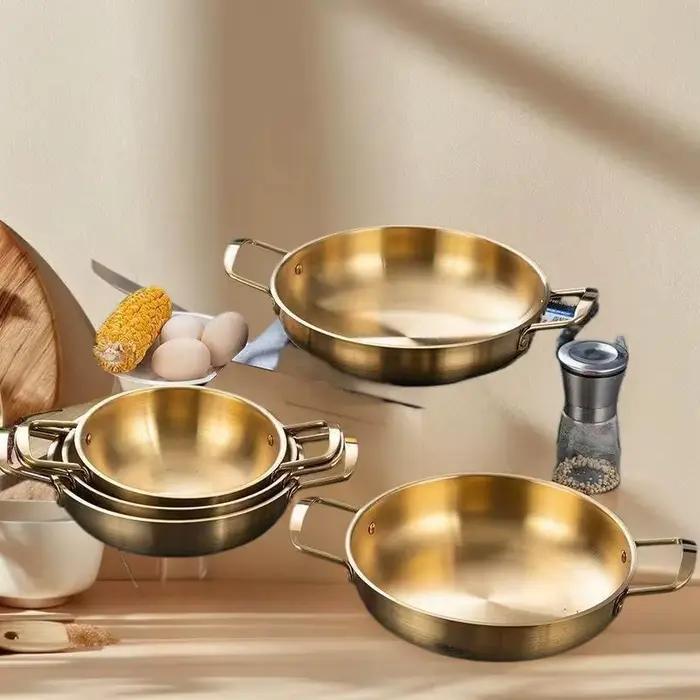 Poêle à nouilles et poêles coréennes en acier inoxydable ; Pots de cuisson durables ; Équipement de cuisine pour assiettes de collation de fruits de mer.