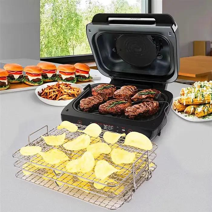 Friteuse à air T1 pour Ninja Foodi Grill XL pièce de friteuse électrique acier inoxydable conception à trois couches pour augmenter capacité de cuisson et faciliter nettoyage occasions spéciales et quotidiennes