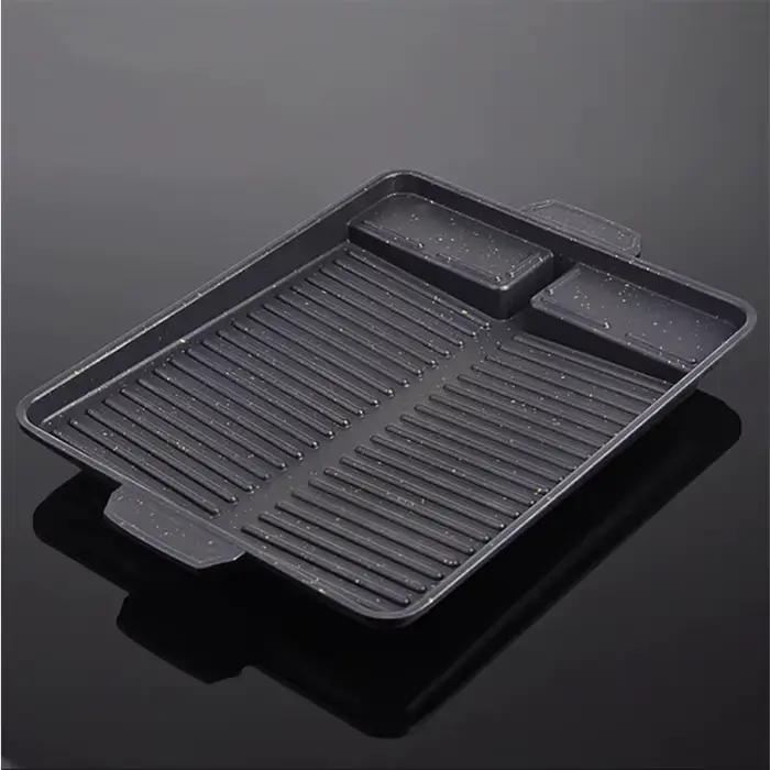 Plaque de cuisson BBQ portable 32 x 26 cm avec revêtement antiadhésif pour réchaud à gaz butane