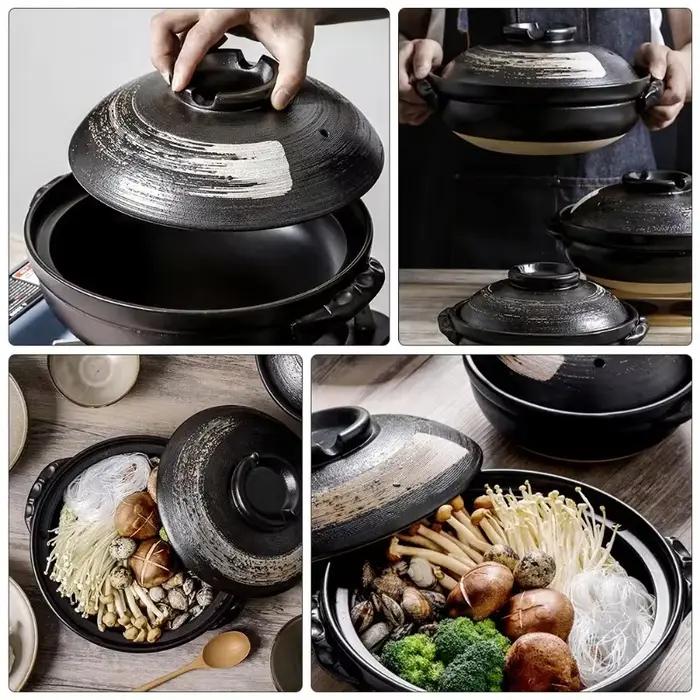 Pot en céramique argile cuisson Casserole japonais ragoût couvercle de soupe Pots chauds coréen marmite plat