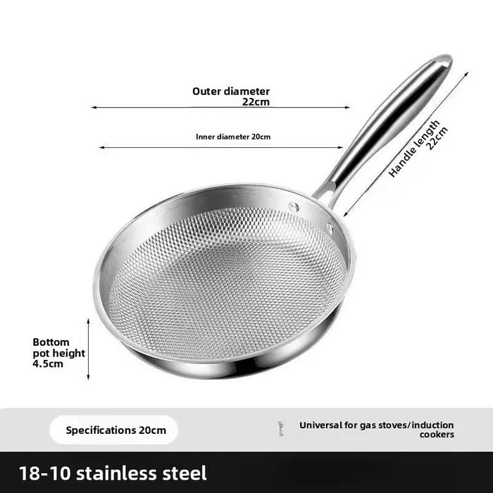 Poêle à fond plat en acier inoxydable 316L non revêtue antiadhésive pour la cuisson des œufs