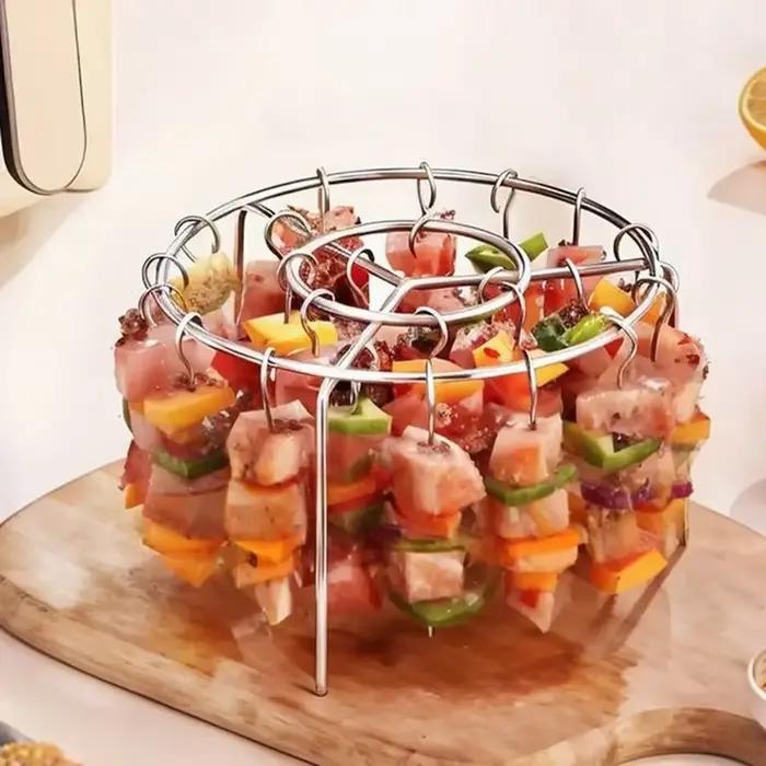 Nouveau gril rond de friteuse à Air d'acier inoxydable avec des brochettes grillées support