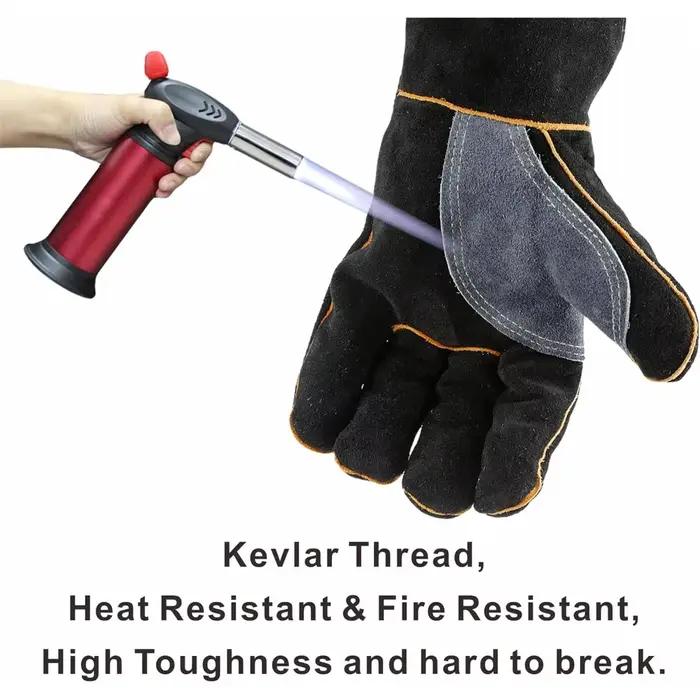Gants résistants aux hautes températures et au feu en cuir de vache avec coutures en Kevlar