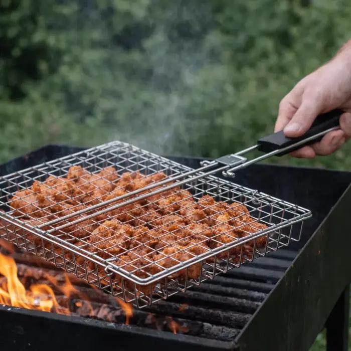 Accessoires de barbecue : Panier de cuisson pliable multifonctionnel antiadhésif en acier au carbone