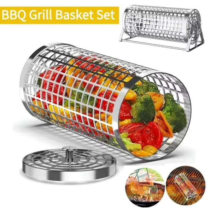 Panier de gril roulant rond en acier inoxydable