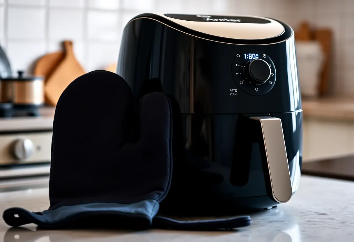 Moule à gants posé près d'un air fryer dans une cuisine